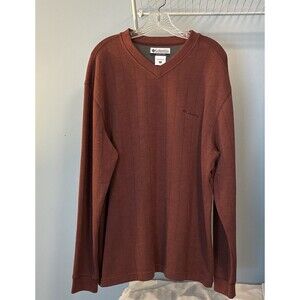 Columbia Sweatshirt Mens XL Ribbed Pullover Maroon Long Sleeve V Neck